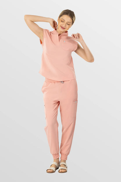 Pink Eipnare Women's Henley Collar Sleeveless Jogger Scrub Set - Stretch Medical Scrubs for Women