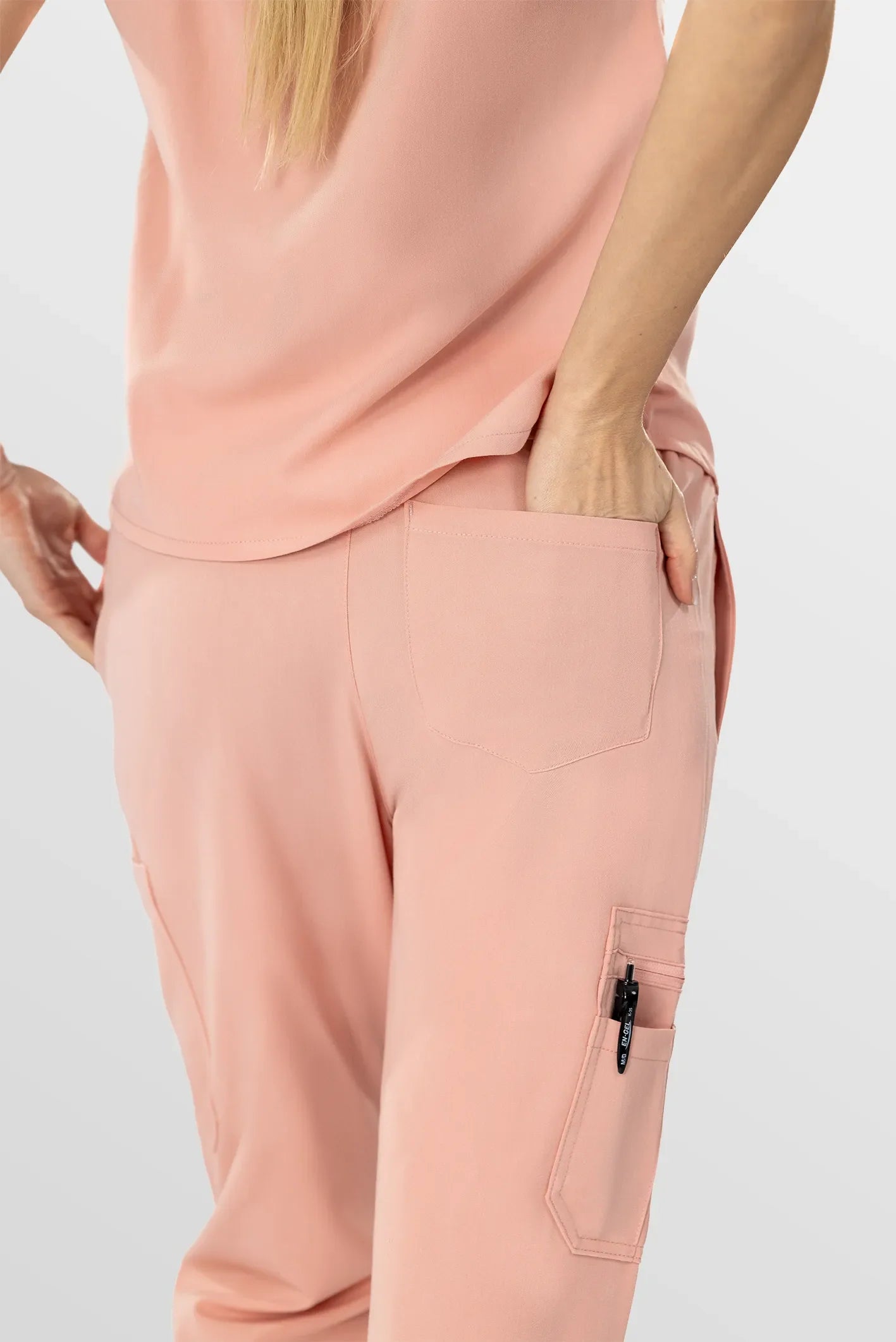 Pink Eipnare Women's Henley Collar Sleeveless Jogger Scrub Set - Stretch Medical Scrubs for Women