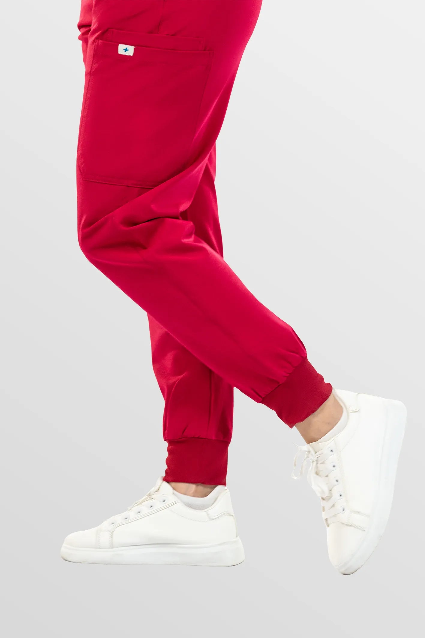Red Eipnare Women's Henley Collar Sleeveless Jogger Scrub Set - Stretch Medical Scrubs for Women