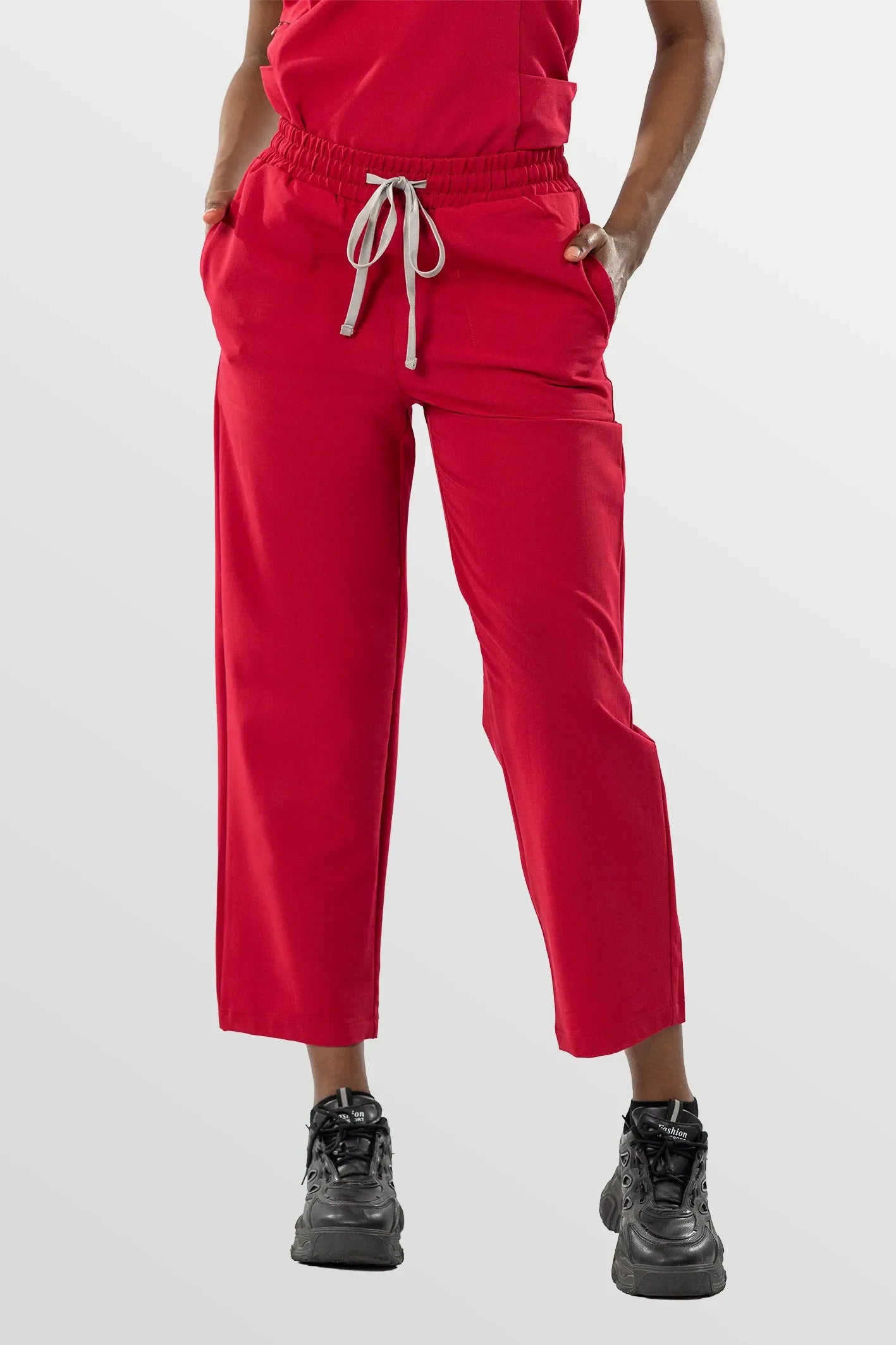 Red Eipnare Women's V-Neck Split 9-Pocket Slim Fit Scrub Set - Stretch Medical Scrubs for Women