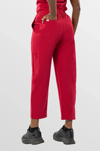 Red Eipnare Women's V-Neck Split 9-Pocket Slim Fit Scrub Set - Stretch Medical Scrubs for Women