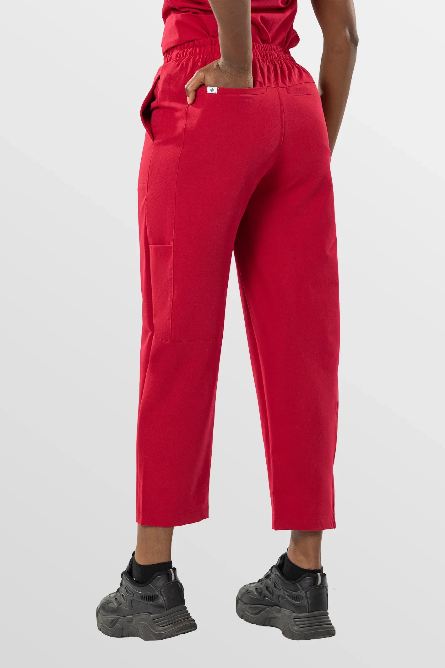 Red Eipnare Women's V-Neck Split 9-Pocket Slim Fit Scrub Set - Stretch Medical Scrubs for Women