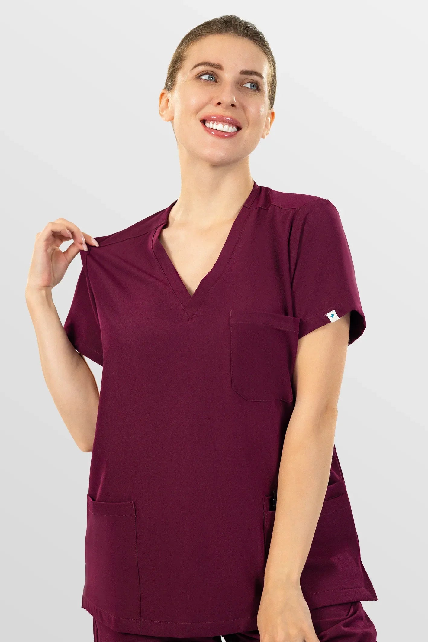 Red Eipnare Women's V-Neck 8-Pocket Jogger Scrub Set - Stretch Medical Scrubs for Women