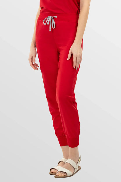 Red Eipnare Women's Soft Stretch V-Neck Scrub Top & Jogger Pants Set - Stretch Medical Scrubs for Women