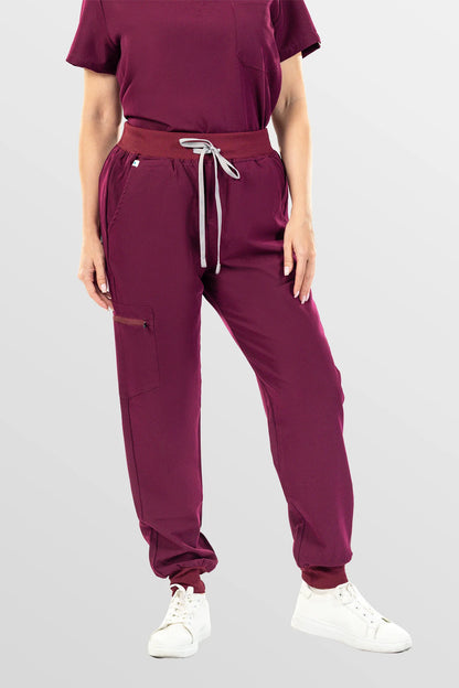 Red Eipnare Women's V-Neck 8-Pocket Jogger Scrub Set - Stretch Medical Scrubs for Women