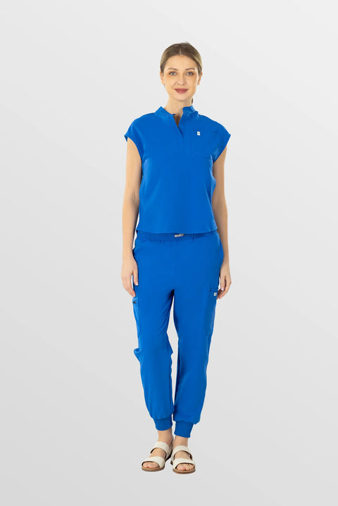 Eadflie Women's Henley Sleeveless Jogger Workwear Set 08 - Royal Blue
