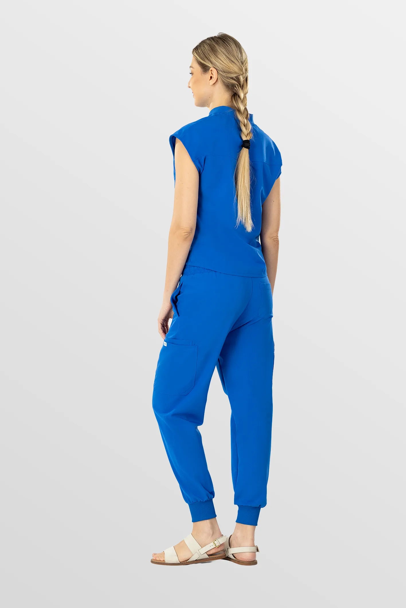 Royal Blue Eipnare Women's Henley Collar Sleeveless Jogger Scrub Set - Stretch Medical Scrubs for Women
