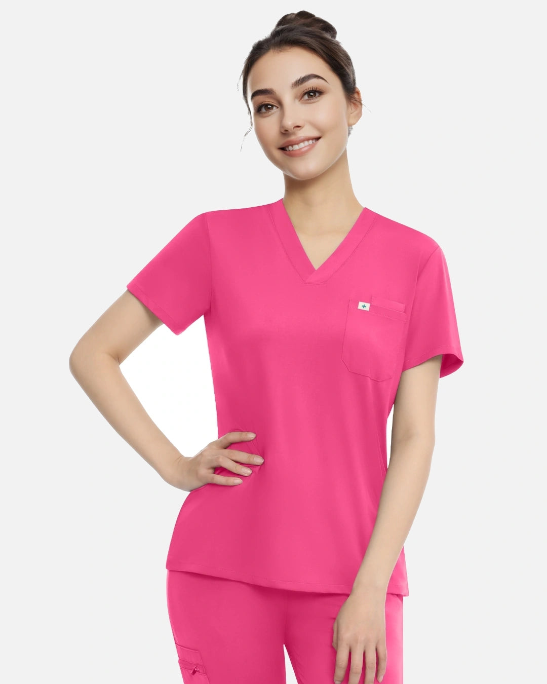 Azalea Pink – Eadflie Women's Classic V-Neck Uniform Top – product image 08