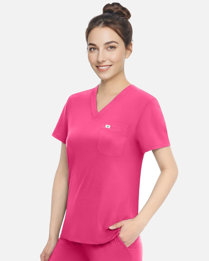 Azalea Pink – Eadflie Women's Classic V-Neck Uniform Top – product image 09