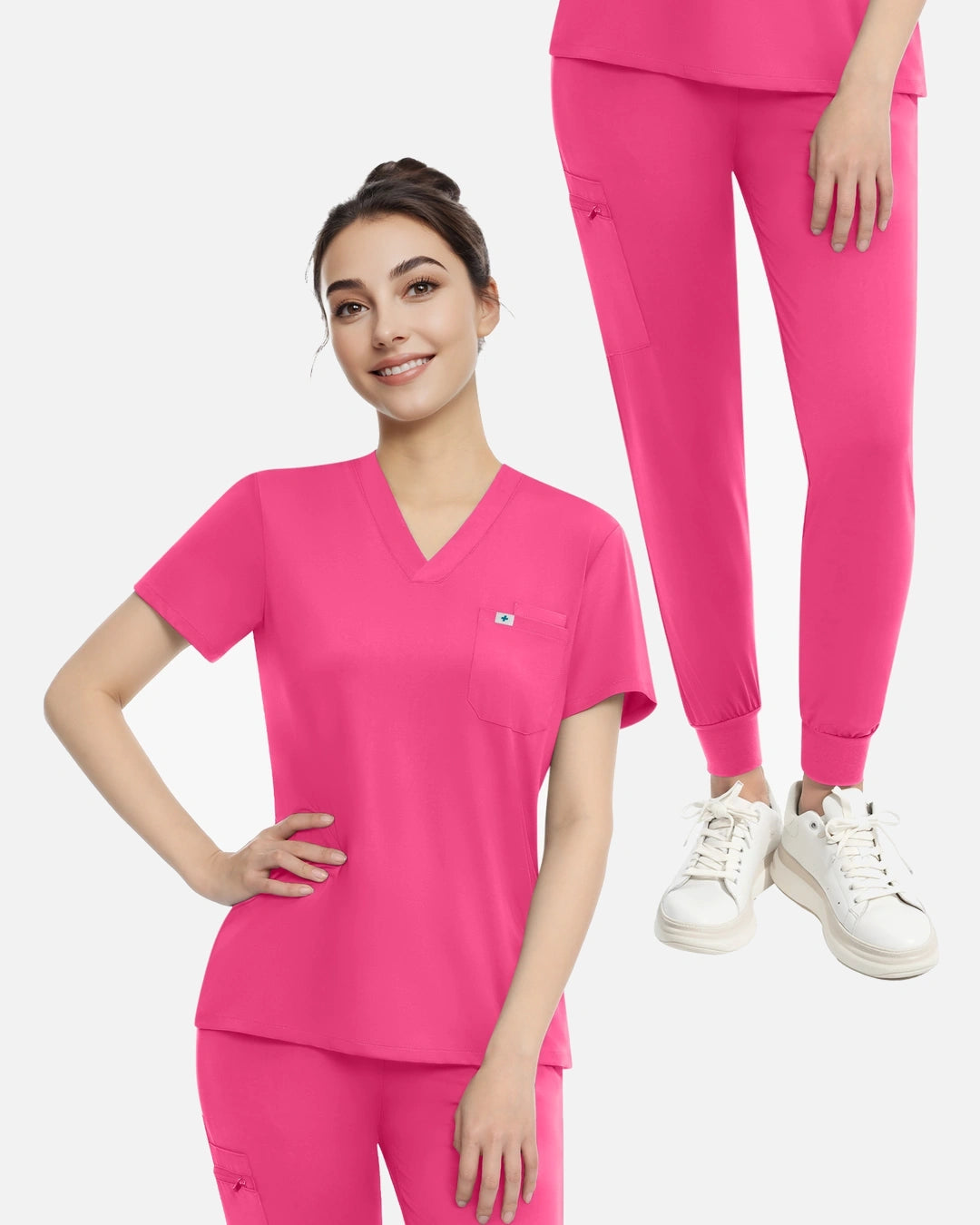 Azalea Pink – Eadflie Women's Knit V-Neck Jogger Uniform Set – product image 09