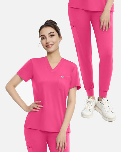 Azalea Pink – Eadflie Women's Knit V-Neck Jogger Uniform Set – product image 09