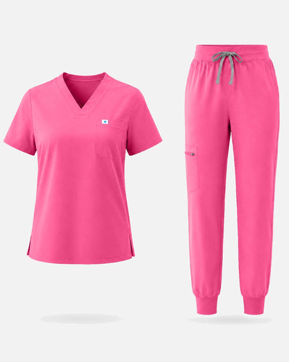 Azalea Pink – Eadflie Women's Classic V-Neck Jogger Uniform Set – product image 10