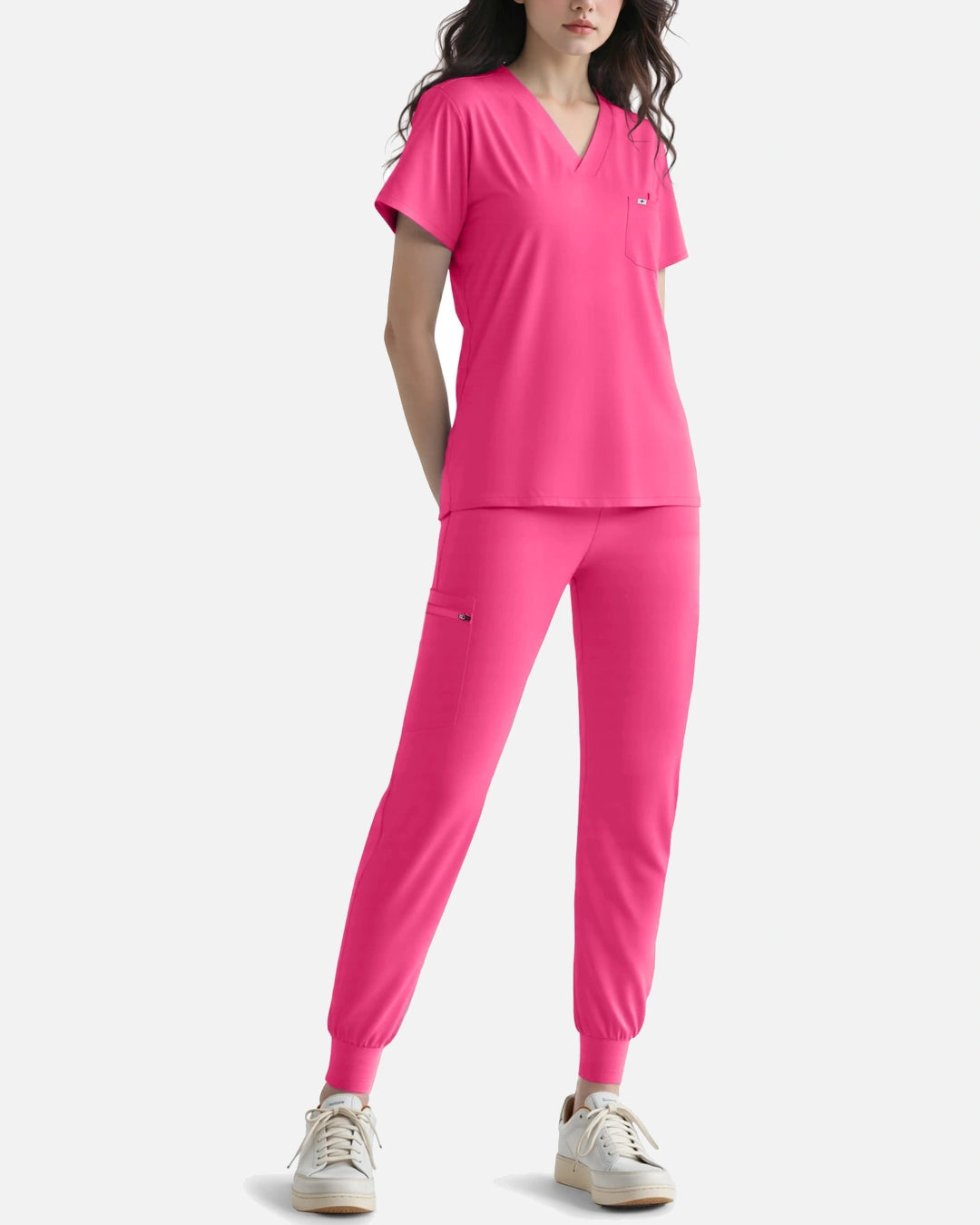 Azalea Pink – Eadflie Women's Knit V-Neck Jogger Uniform Set – product image 10