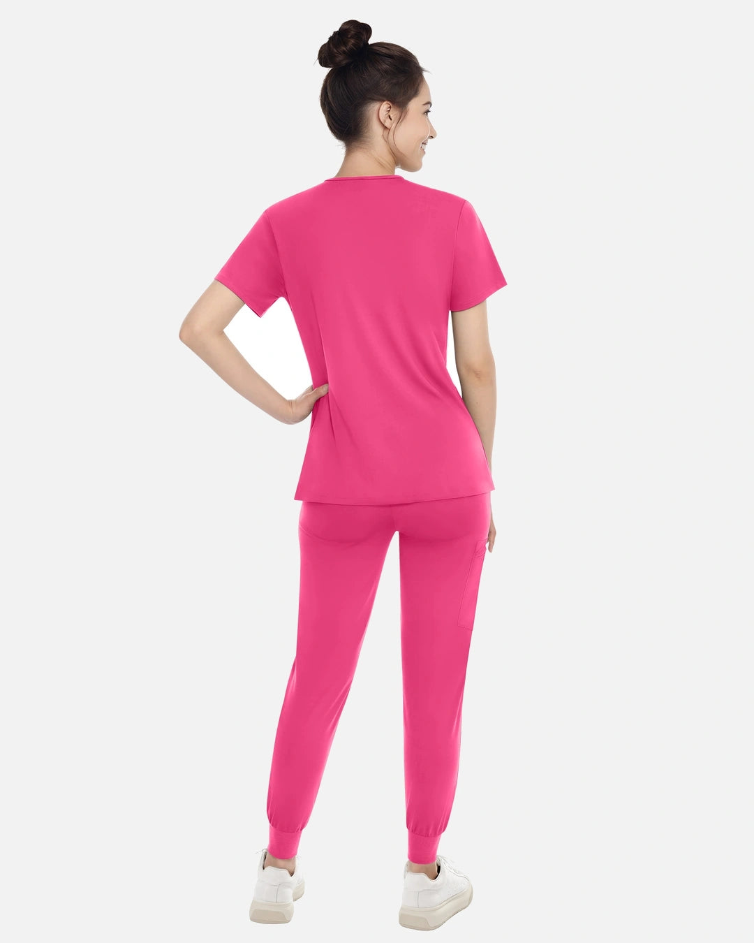 Azalea Pink – Eadflie Women's Knit V-Neck Jogger Uniform Set – product image 11
