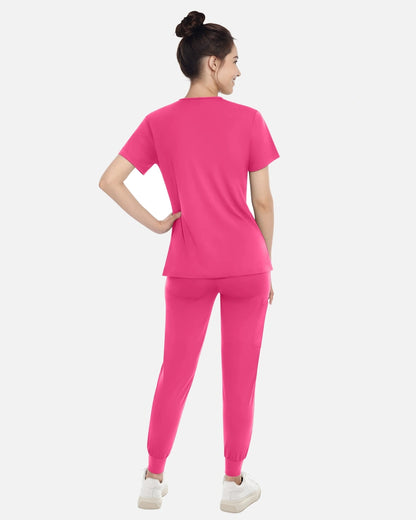 Azalea Pink – Eadflie Women's Knit V-Neck Jogger Uniform Set – product image 11