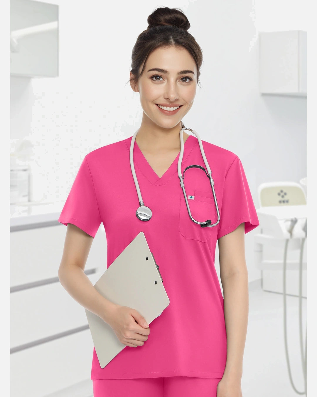 Azalea Pink – Eadflie Women's Knit V-Neck Jogger Uniform Set – product image 12