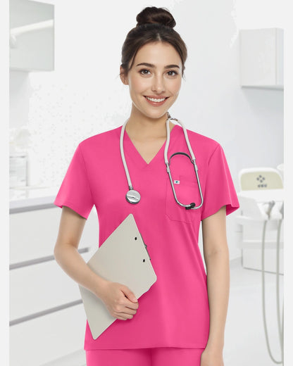 Azalea Pink – Eadflie Women's Knit V-Neck Jogger Uniform Set – product image 12