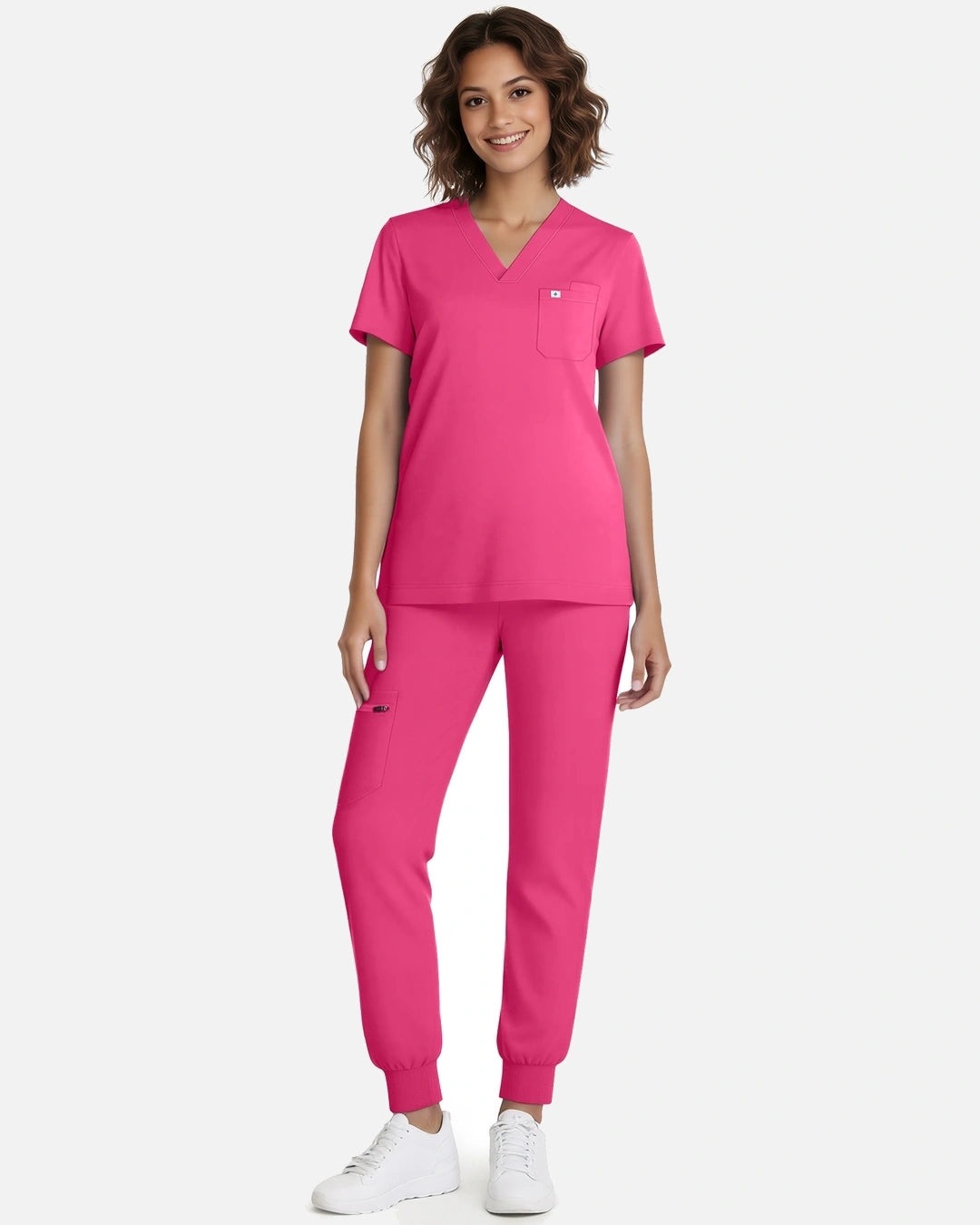 Azalea Pink – Eadflie Women's Classic V-Neck Jogger Uniform Set – product image 11
