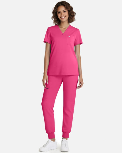 Azalea Pink – Eadflie Women's Classic V-Neck Jogger Uniform Set – product image 11