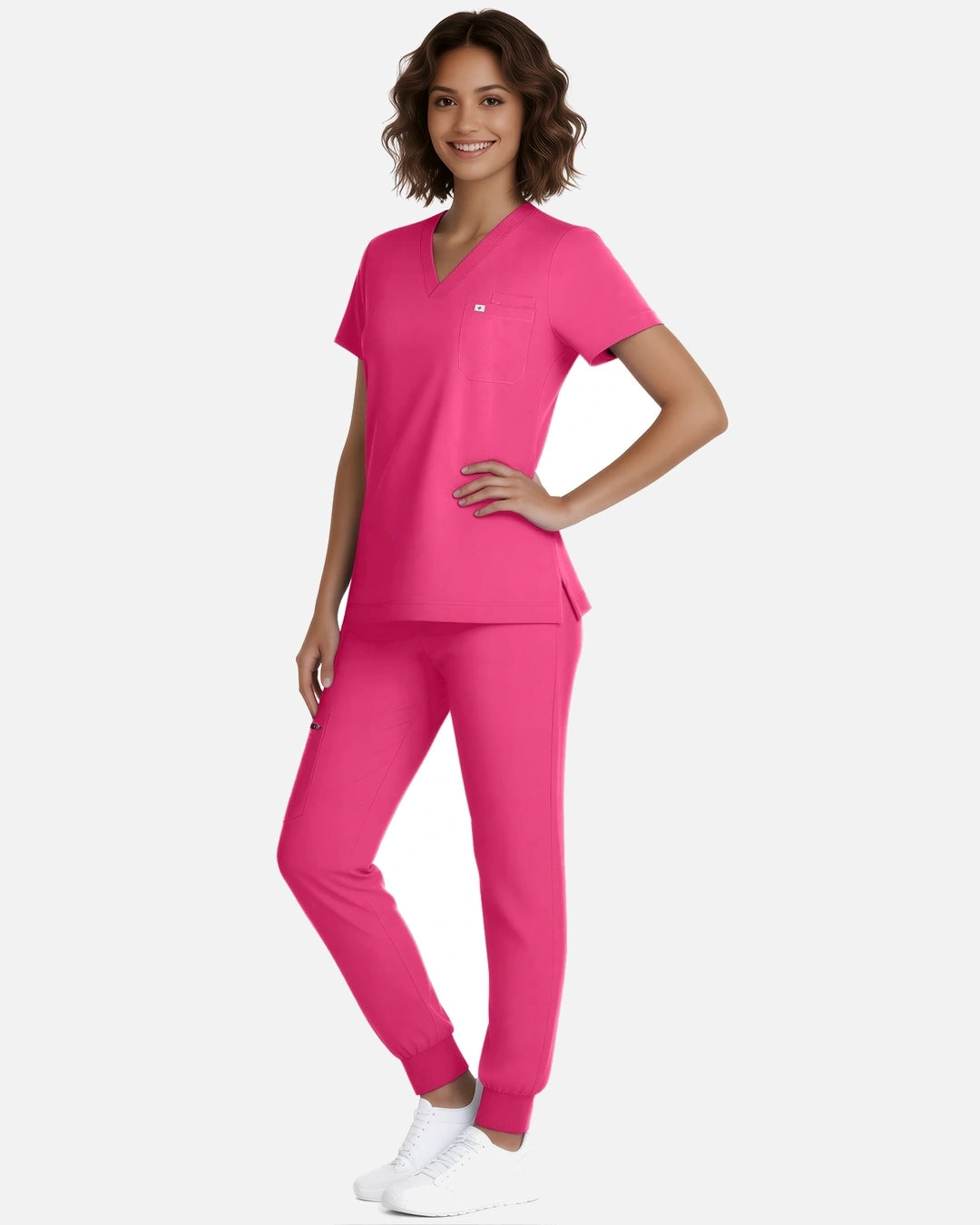 Azalea Pink – Eadflie Women's Classic V-Neck Jogger Uniform Set – product image 14