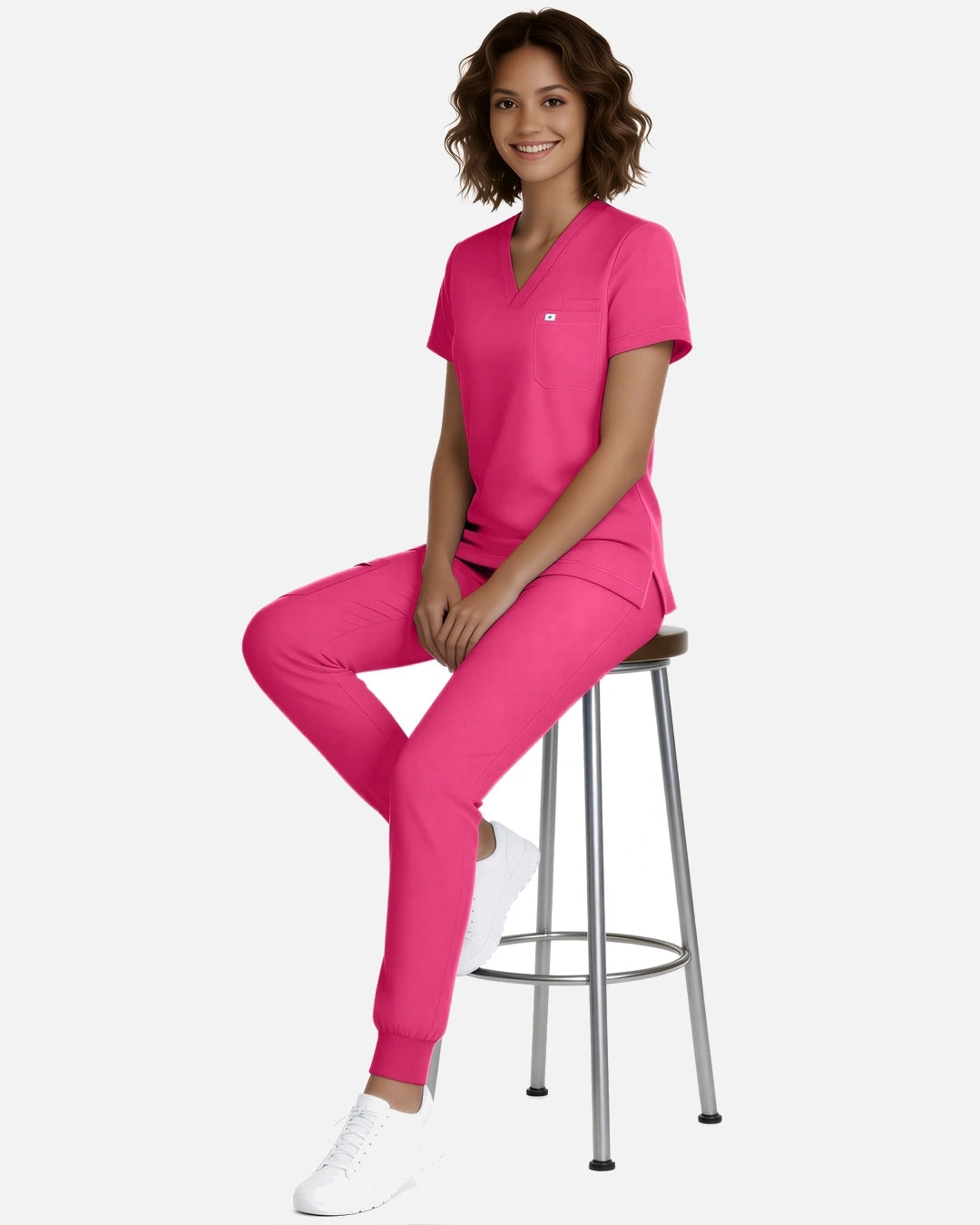 Azalea Pink – Eadflie Women's Classic V-Neck Jogger Uniform Set – product image 18
