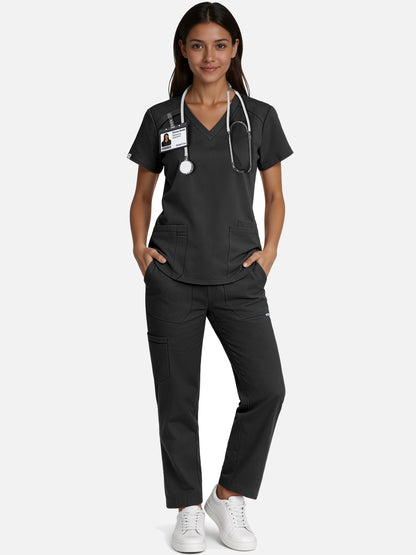 Black – Eadflie Women's Woven V-Neck Uniform Set – Straight-Leg Structured – product image 12