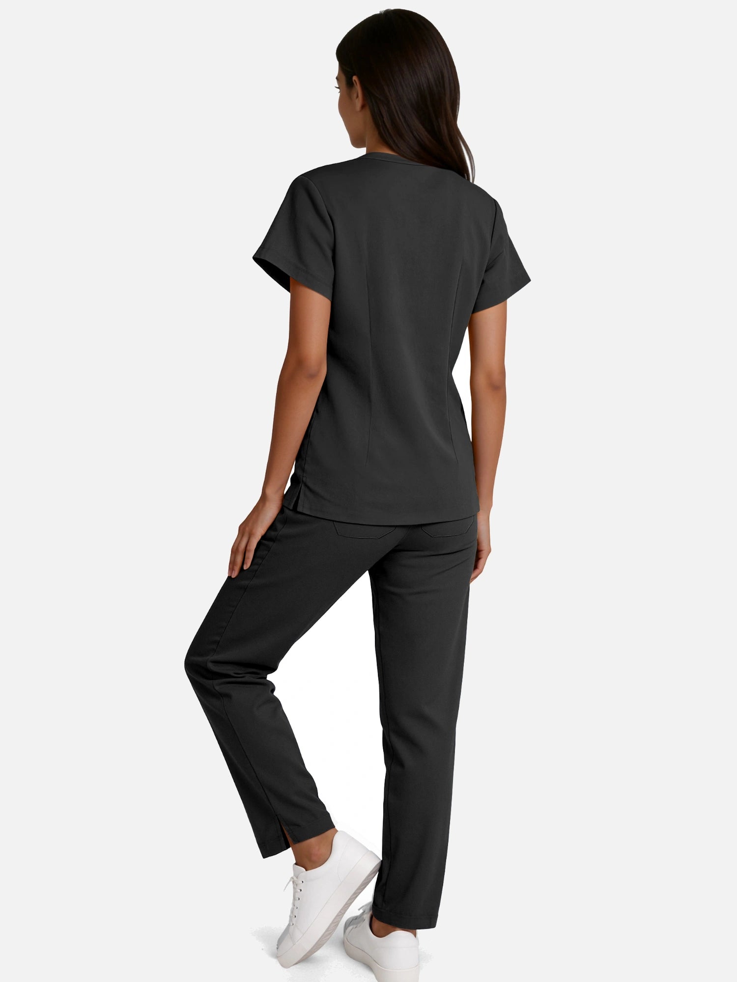 Black – Eadflie Women's Woven V-Neck Uniform Set – Straight-Leg Structured – product image 13