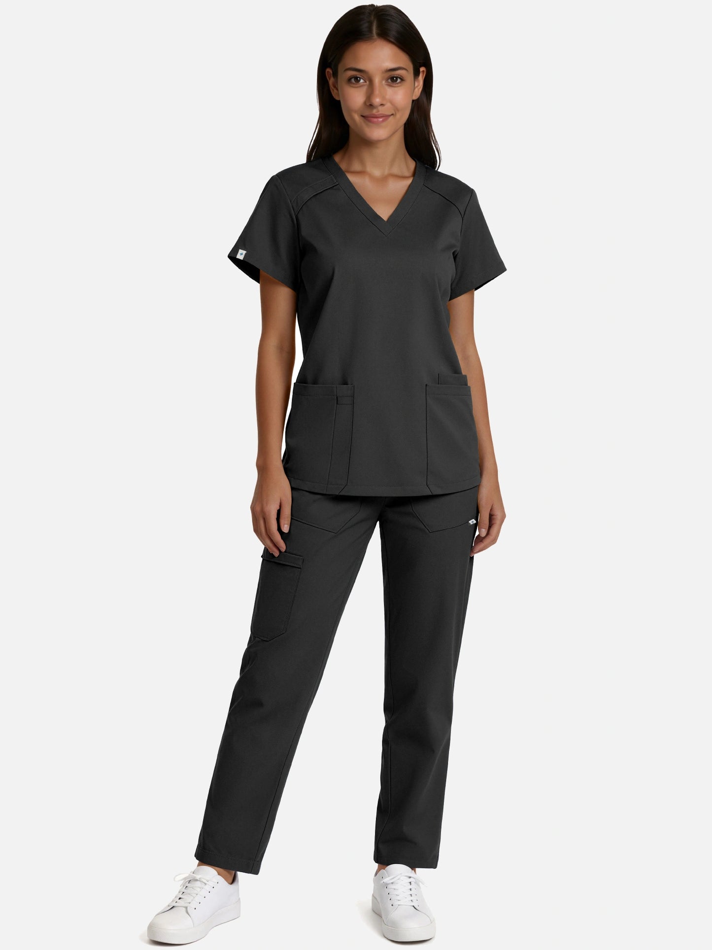 Black – Eadflie Women's Woven V-Neck Uniform Set – Straight-Leg Structured – product image 14