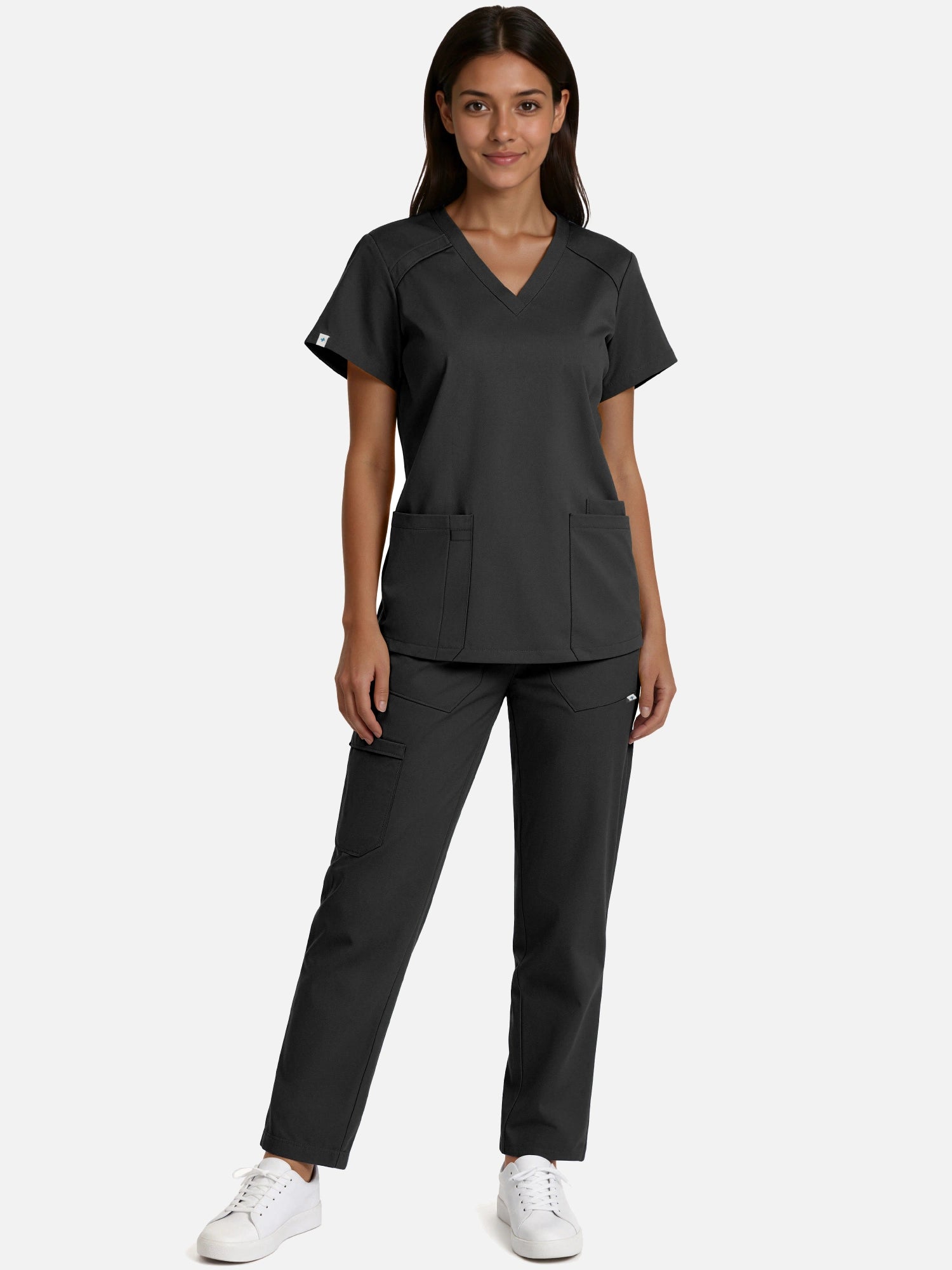 Black – Eadflie Women's Woven V-Neck Uniform Set – Straight-Leg Structured – product image 14
