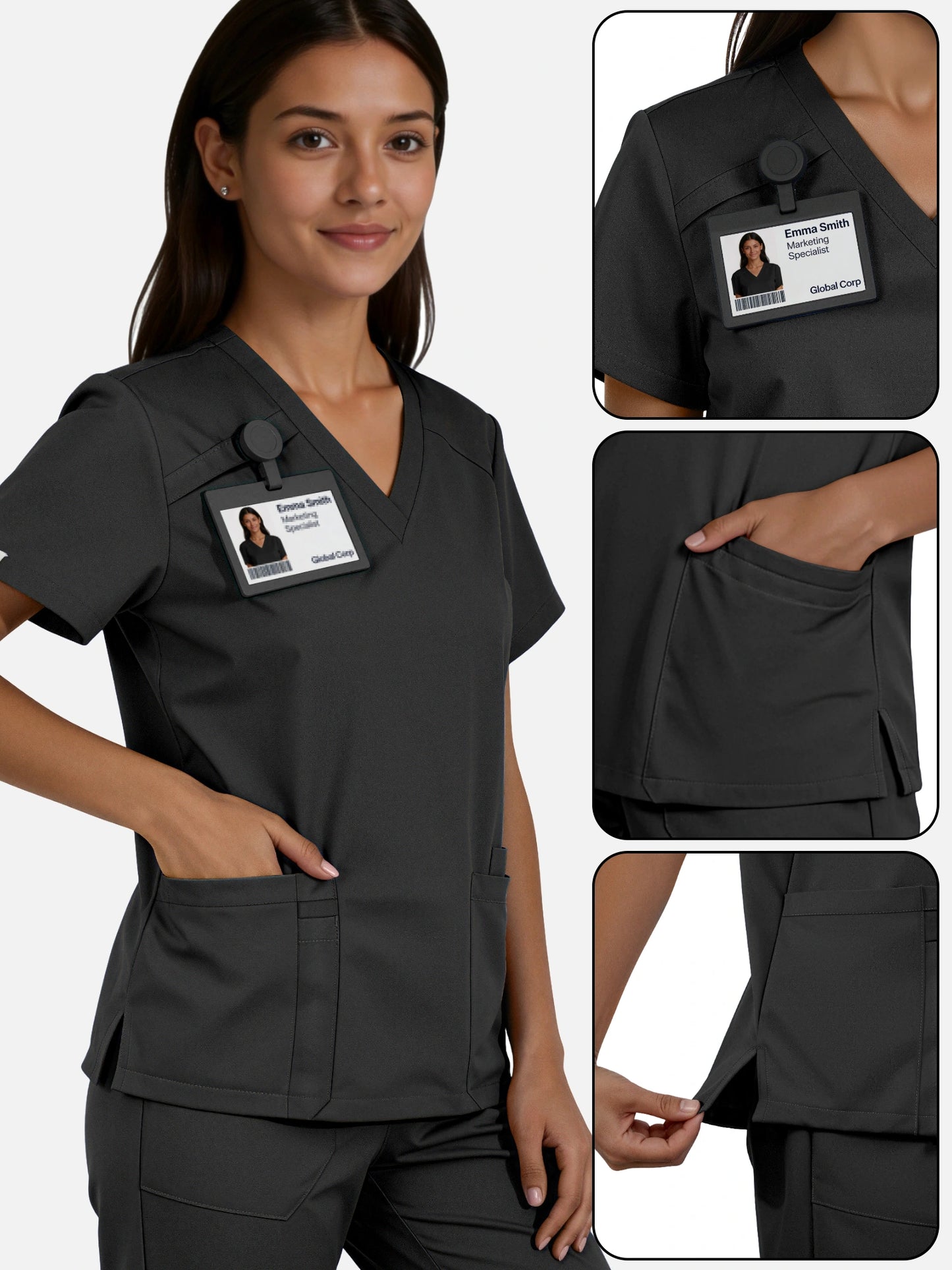 Black – Eadflie Women's Woven V-Neck Uniform Set – Straight-Leg Structured – product image 15
