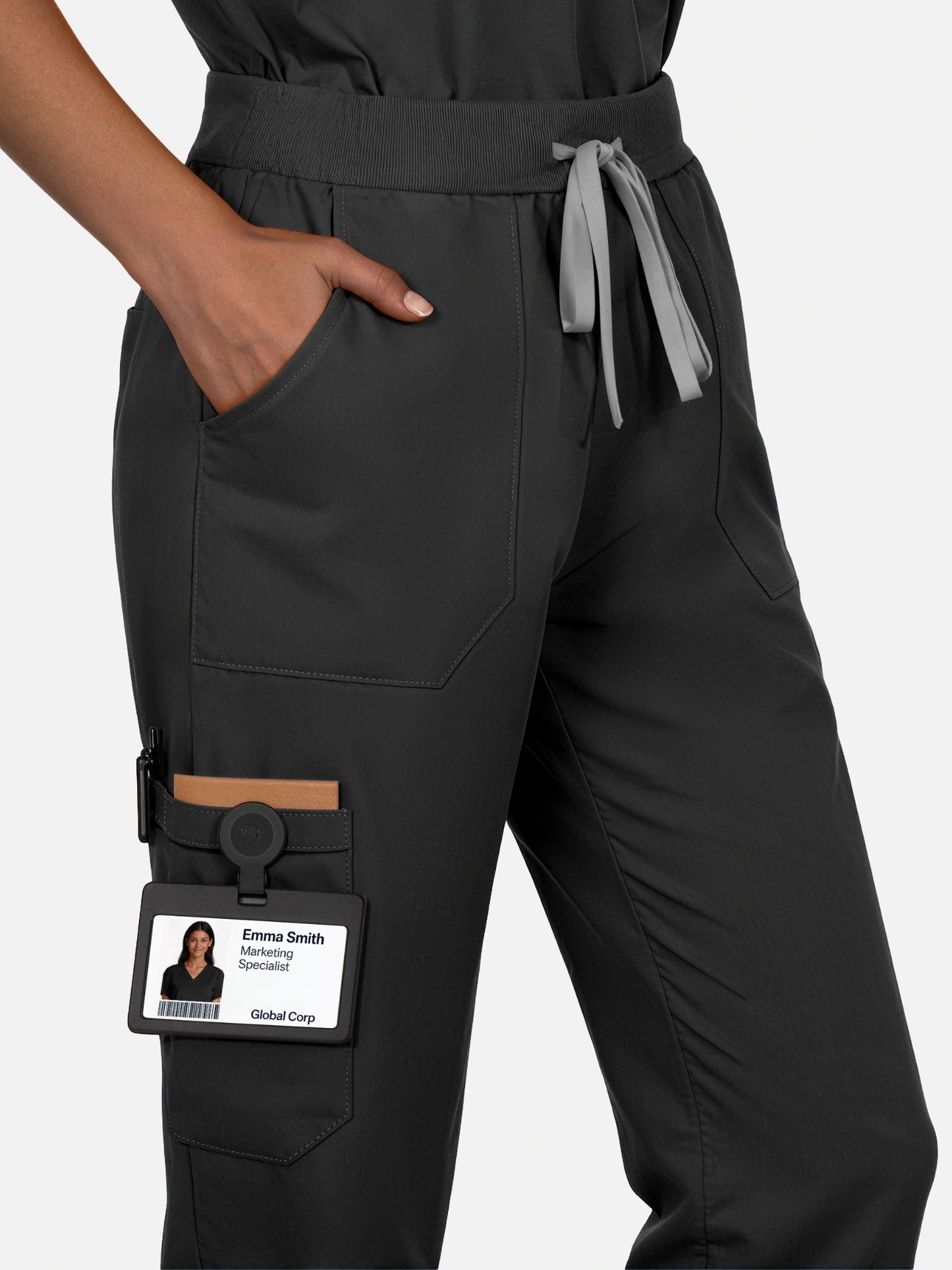 Black – Eadflie Women's Woven V-Neck Uniform Set – Straight-Leg Structured – product image 16