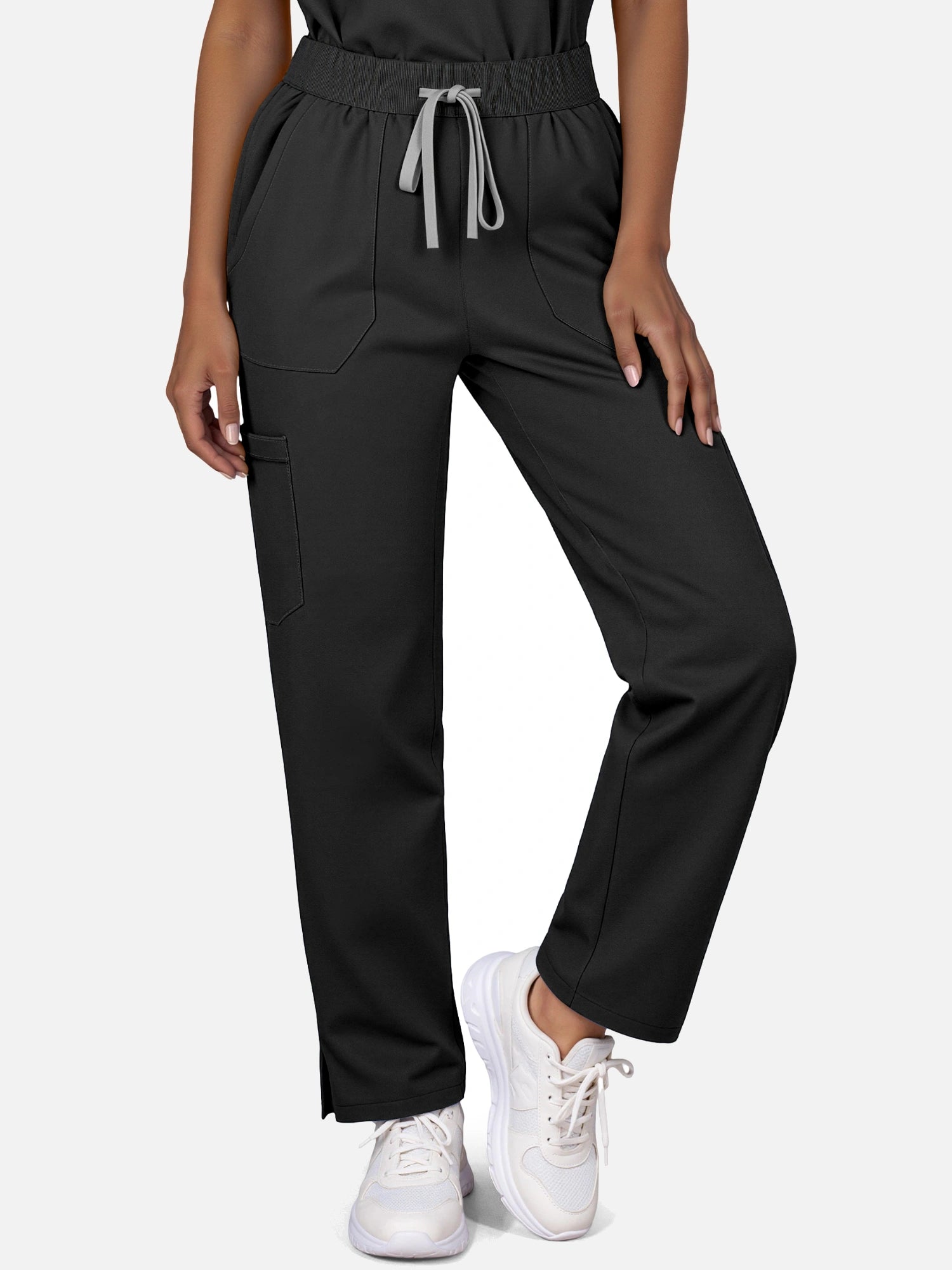 Black – Eadflie Women's Woven V-Neck Uniform Set – Straight-Leg Structured – product image 17