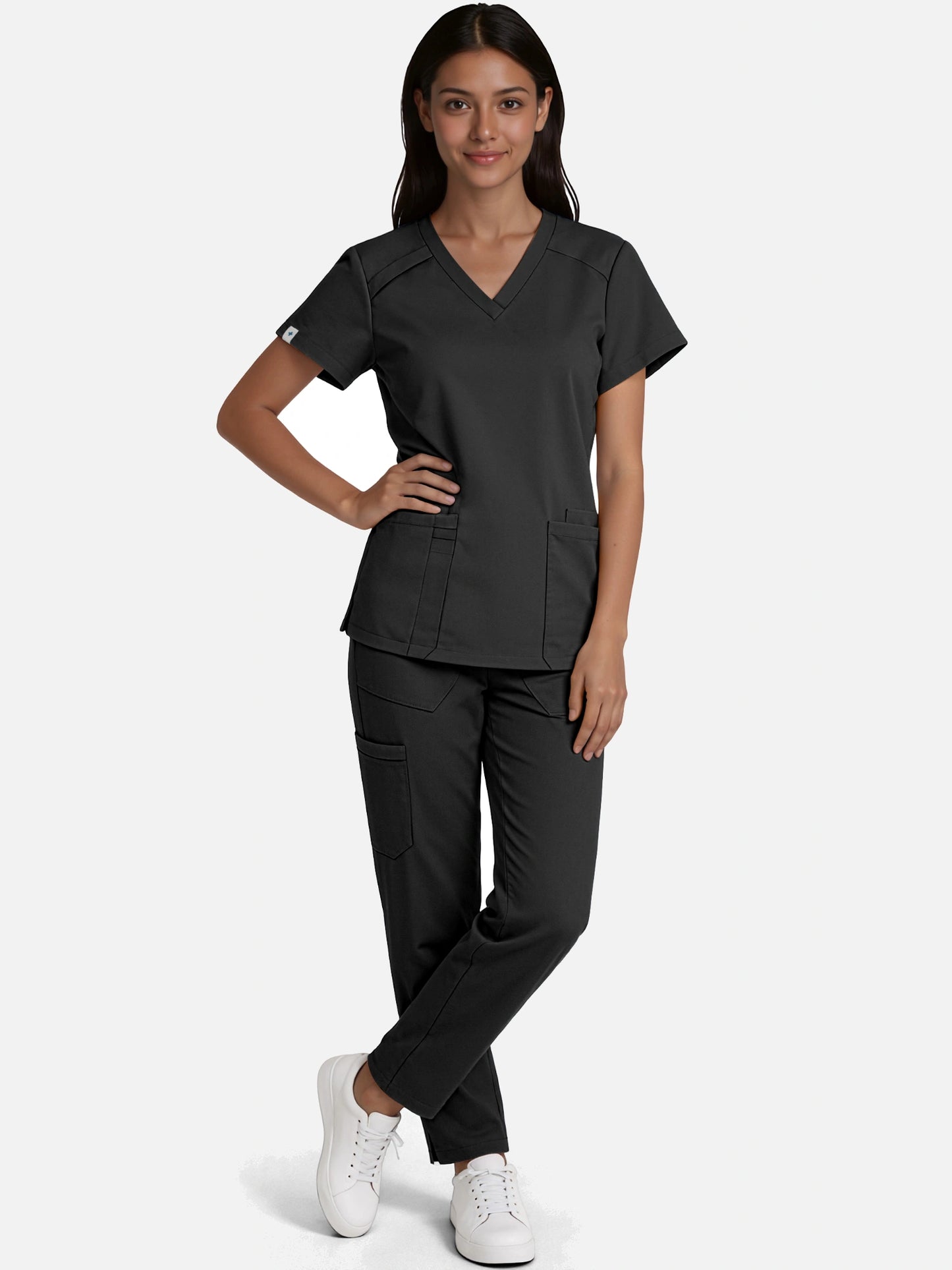 Black – Eadflie Women's Woven V-Neck Uniform Set – Straight-Leg Structured – product image 19