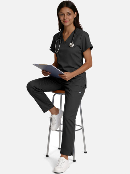 Black – Eadflie Women's Woven V-Neck Uniform Set – Straight-Leg Structured – product image 20