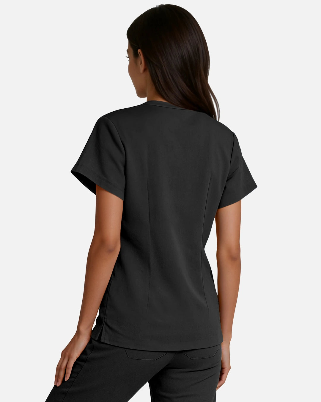 Black – Eadflie Women's Woven V-Neck Uniform Top – Structured with Shoulder Piping – product image 05