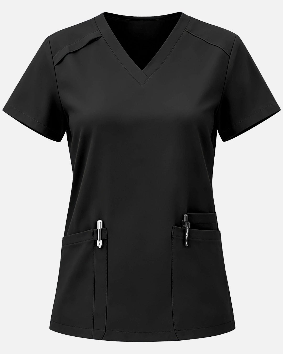 Black – Eadflie Women's Woven V-Neck Uniform Top – Structured with Shoulder Piping – product image 01