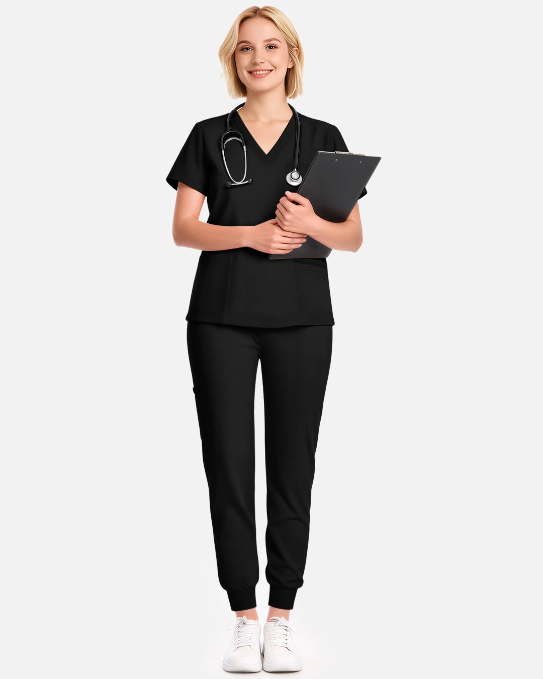 Black – Eadflie Women's V-Neck Uniform Top – Short Sleeve 3-Pocket Soft Stretch – product image 53