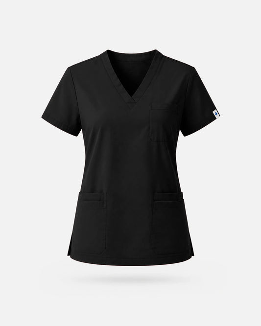 Black – Eadflie Women's V-Neck Uniform Top – Short Sleeve 3-Pocket Soft Stretch – product image 51