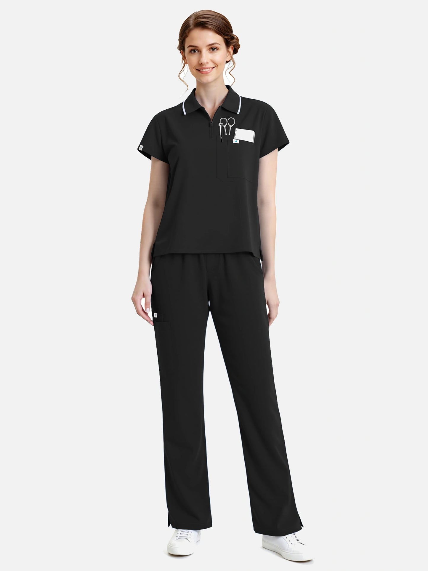Black – Eadflie Women's Zip Polo Straight-Leg Uniform Set – product image 20