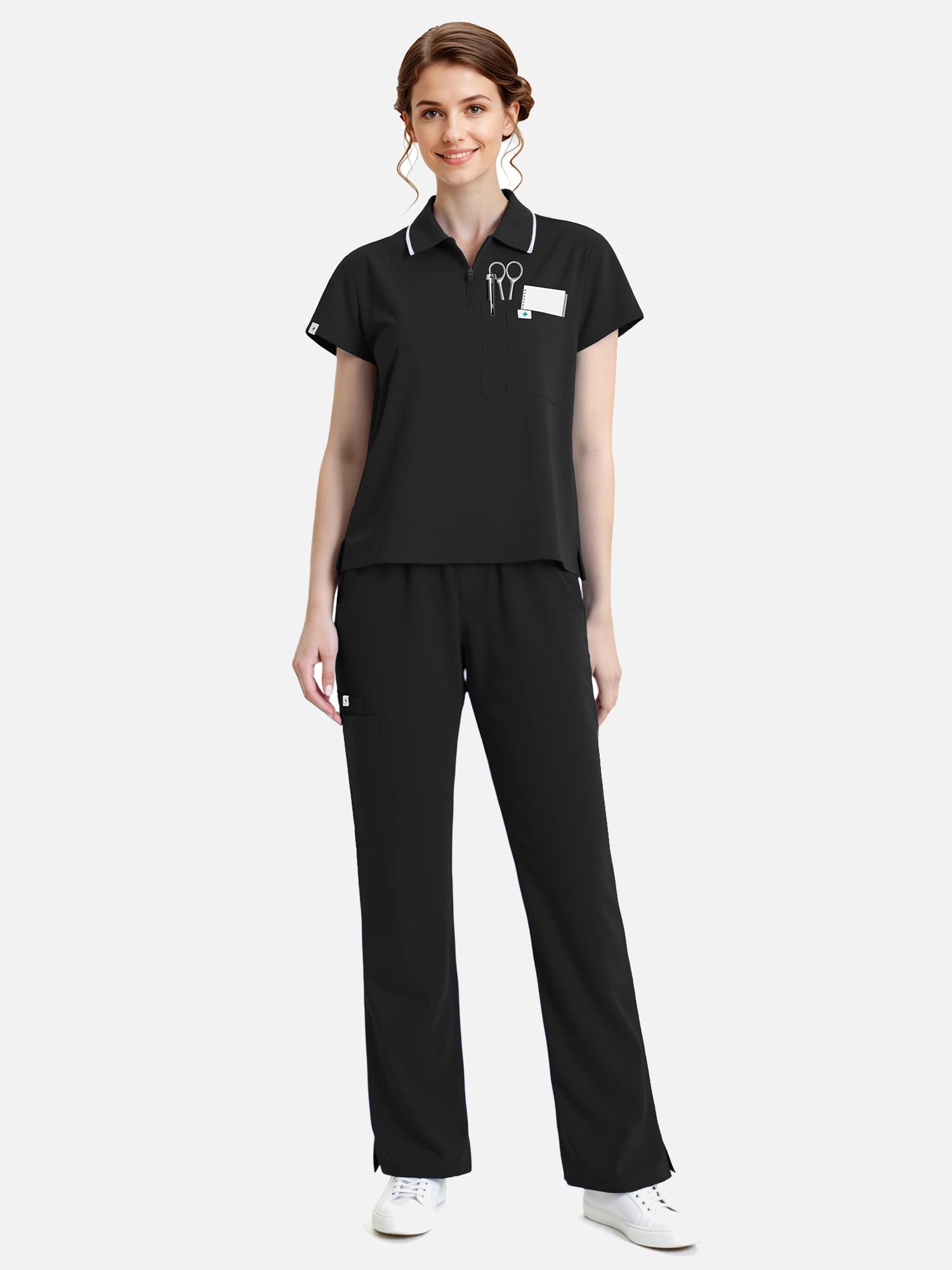 Black – Eadflie Women's Zip Polo Straight-Leg Uniform Set – product image 20