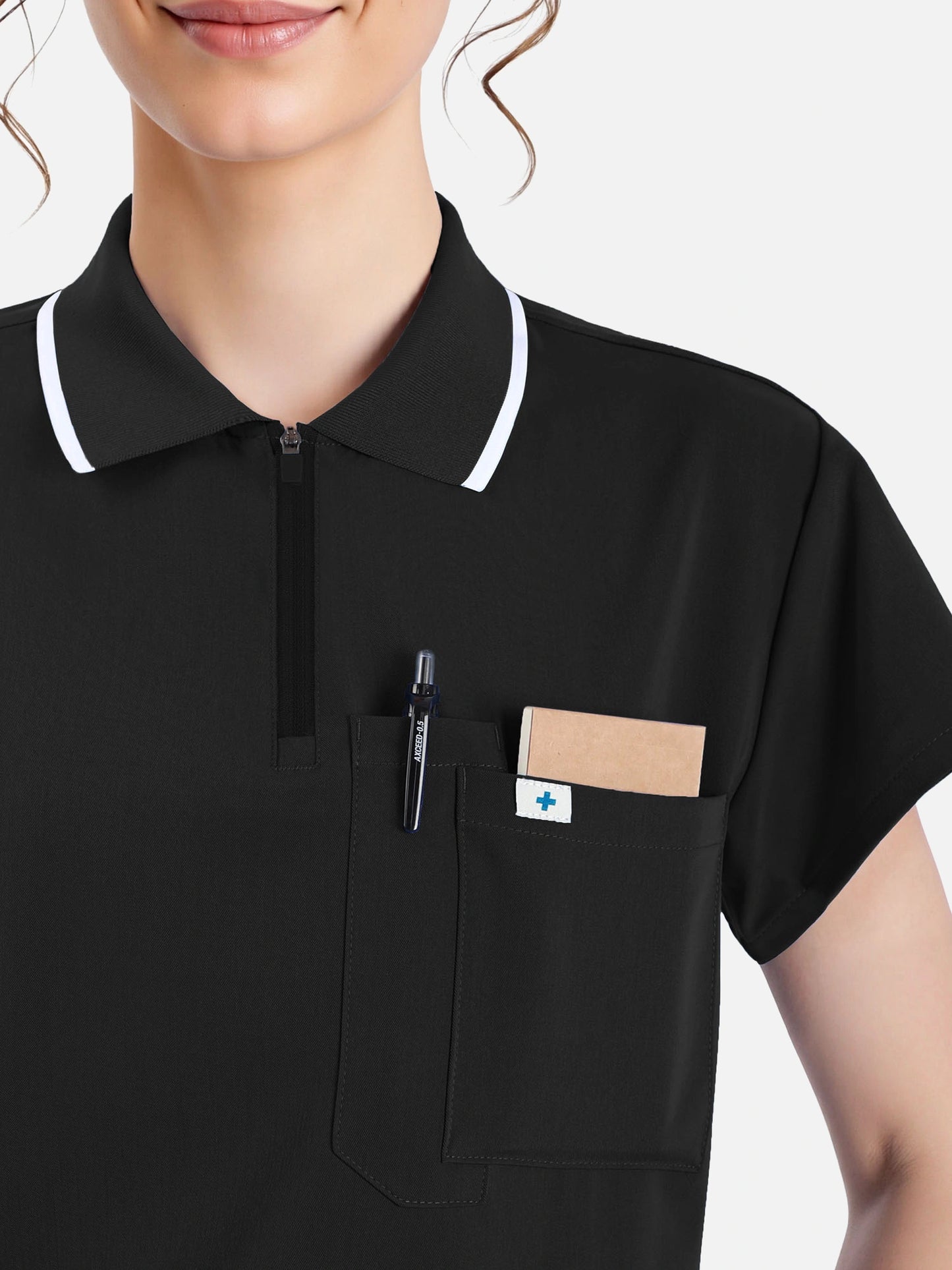 Black – Eadflie Women's Zip Polo Straight-Leg Uniform Set – product image 22