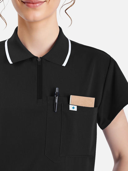 Black – Eadflie Women's Zip Polo Straight-Leg Uniform Set – product image 22