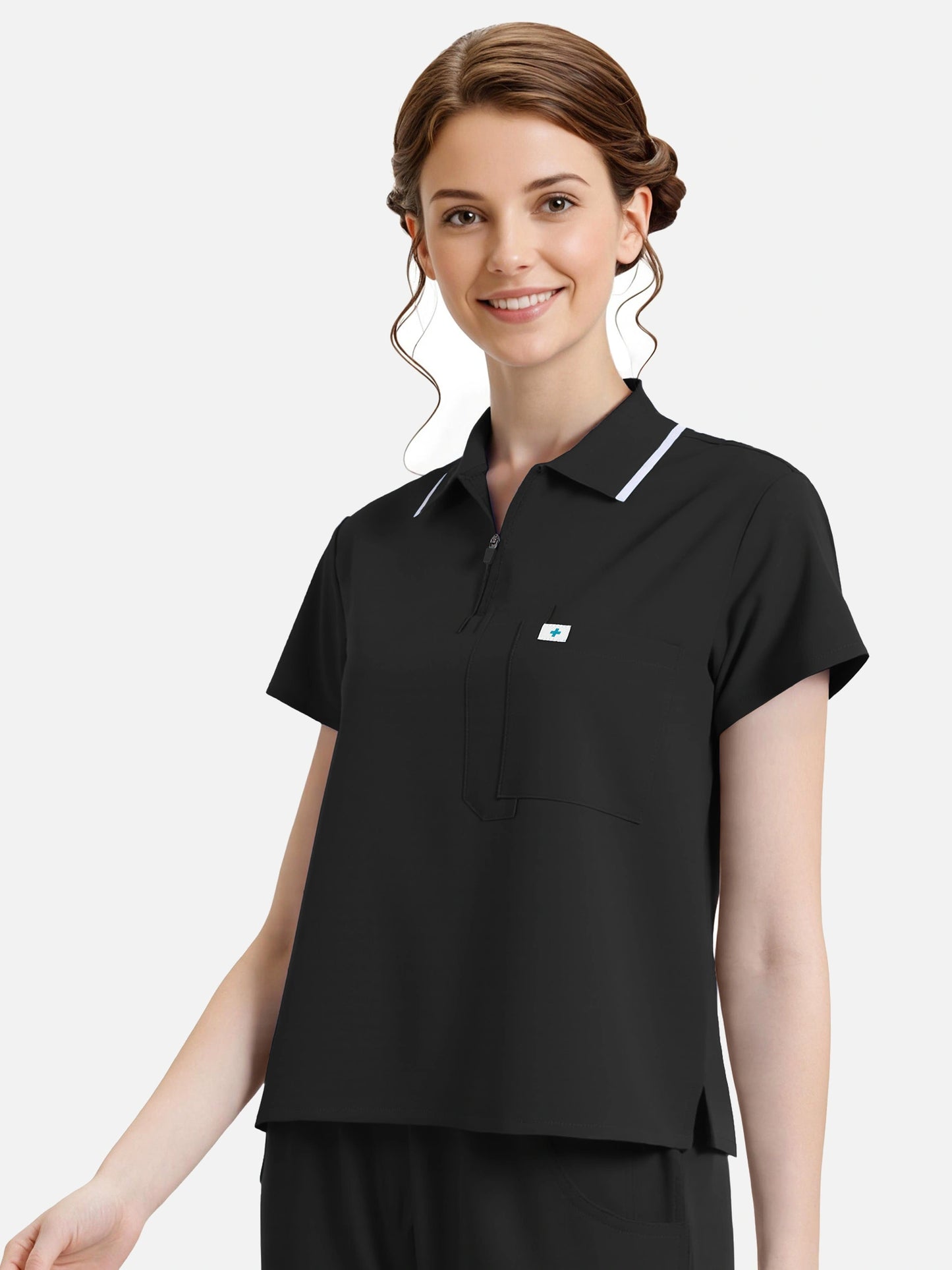 Black – Eadflie Women's Zip Polo Straight-Leg Uniform Set – product image 23