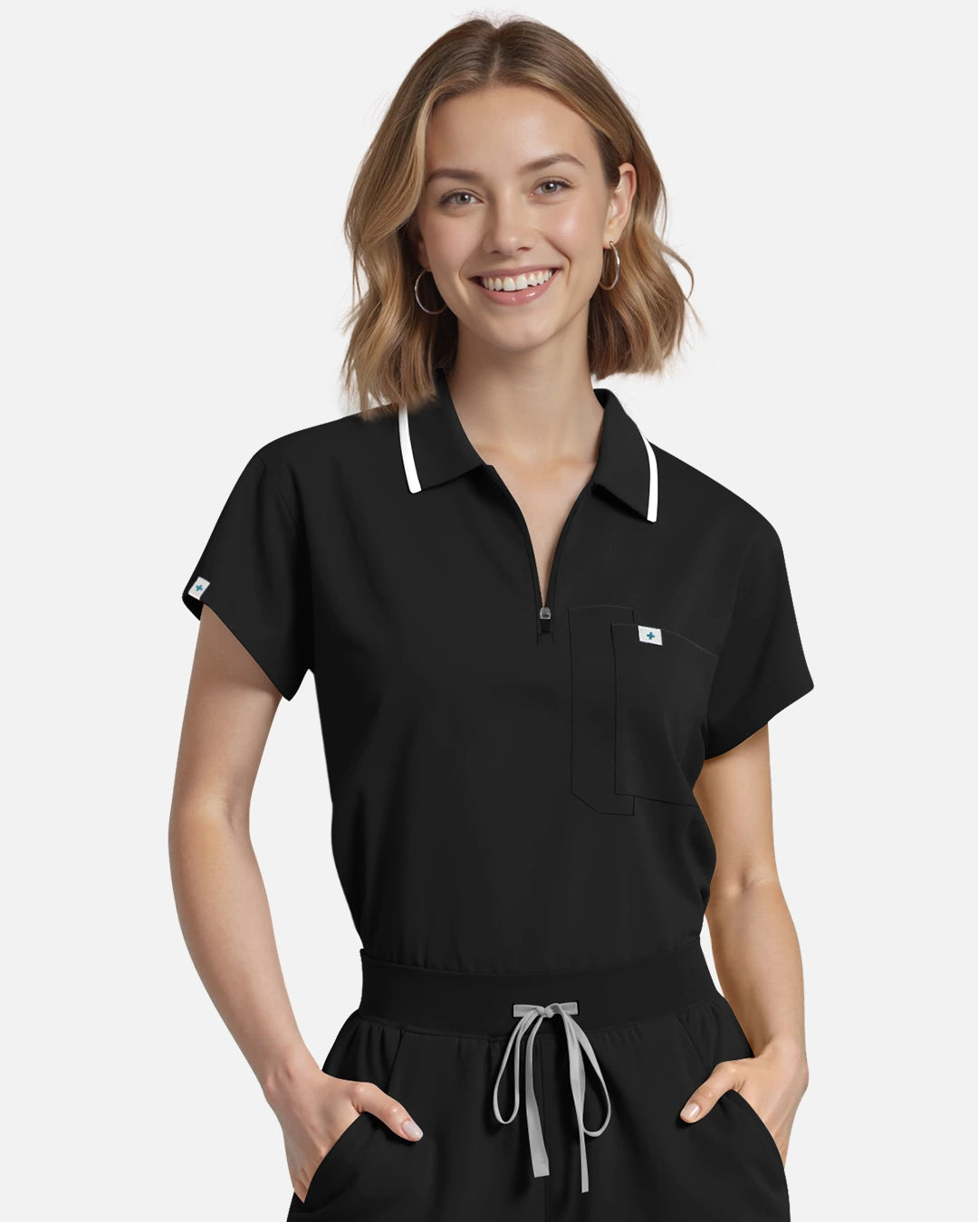 Black – Eadflie Women's Polo-Collar Uniform Top – product image 02