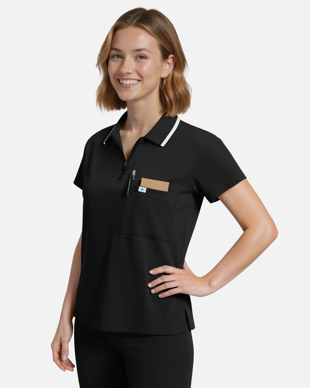 Black – Eadflie Women's Polo-Collar Uniform Top – product image 05