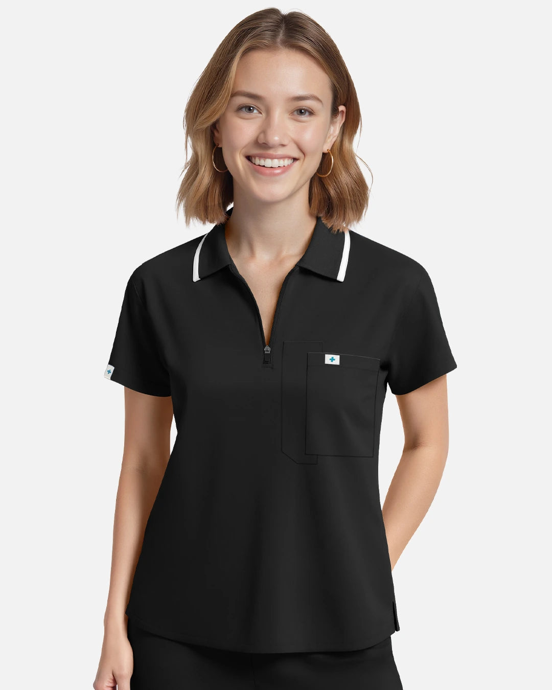 Black – Eadflie Women's Polo-Collar Uniform Top – product image 06
