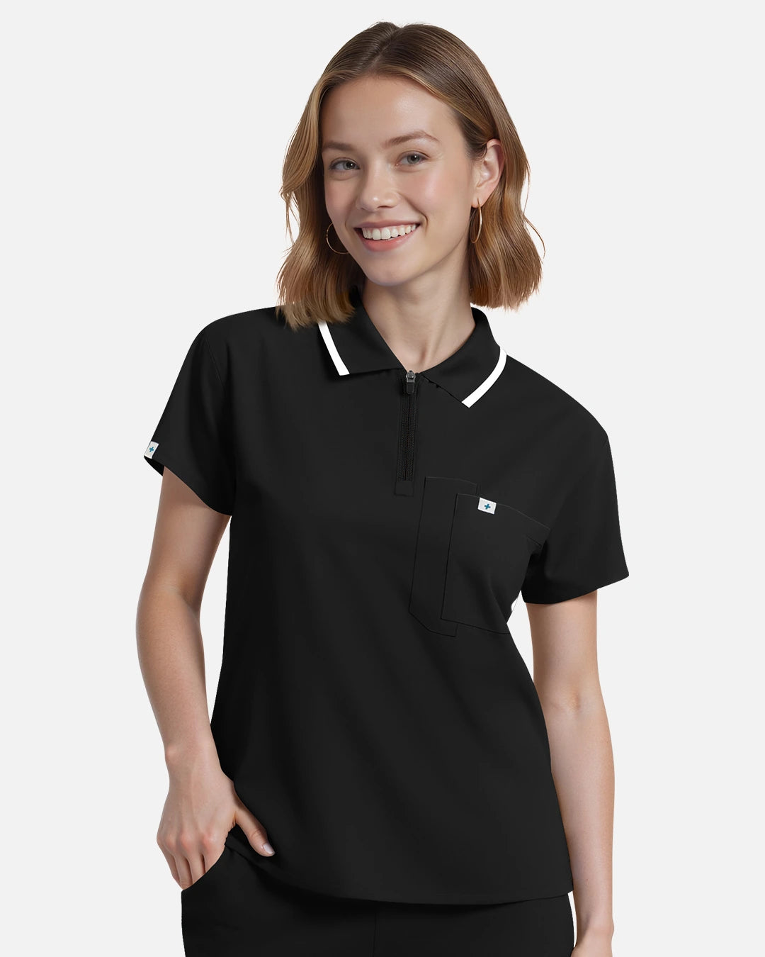 Black – Eadflie Women's Polo-Collar Uniform Top – product image 07