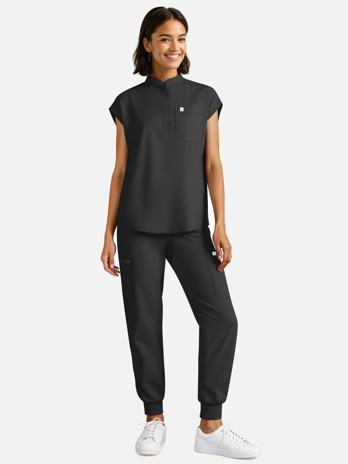 Black – Eadflie Women's Henley Sleeveless Jogger Uniform Set – product image 11