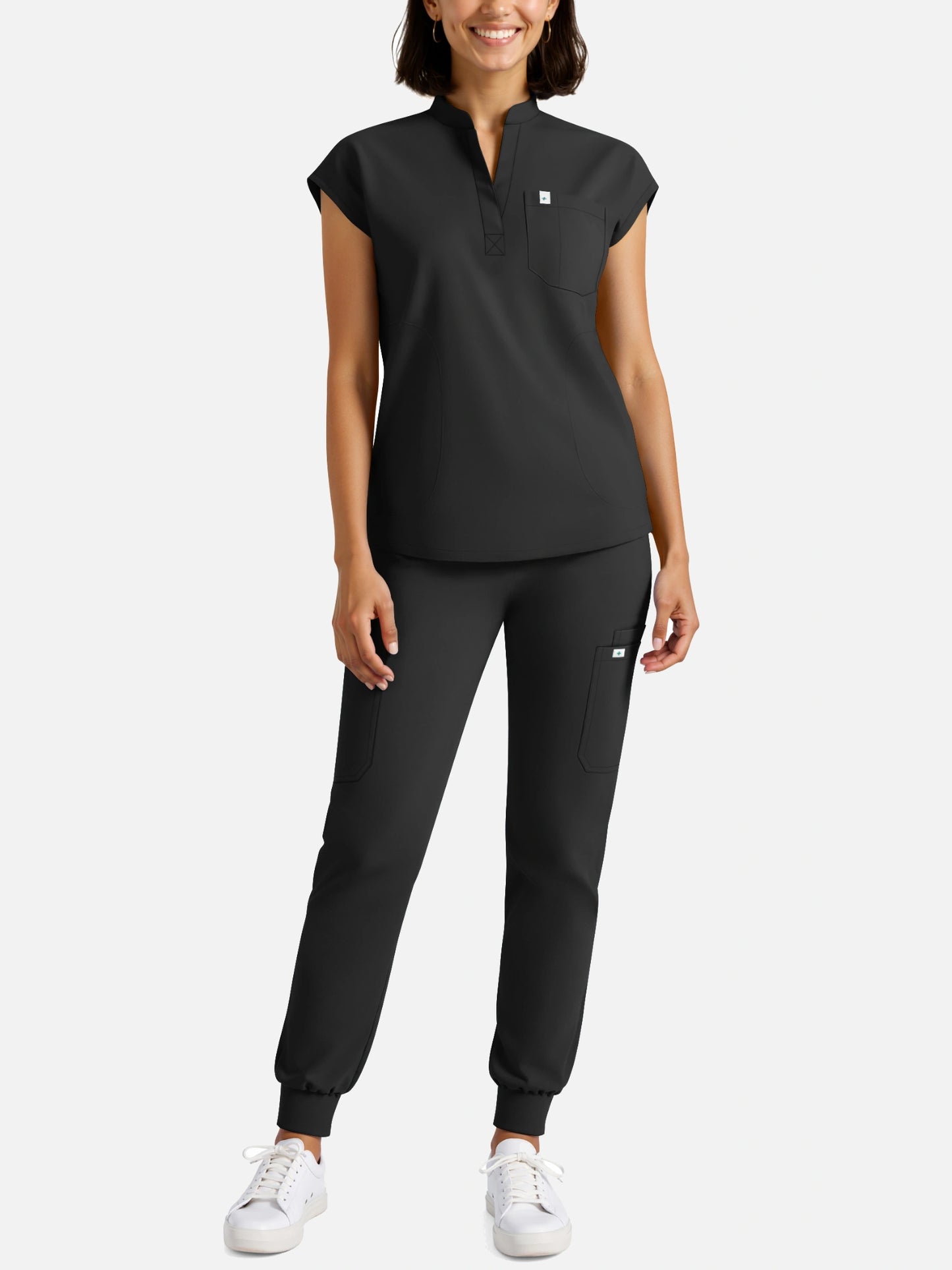 Black – Eadflie Women's Henley Sleeveless Jogger Uniform Set – product image 12