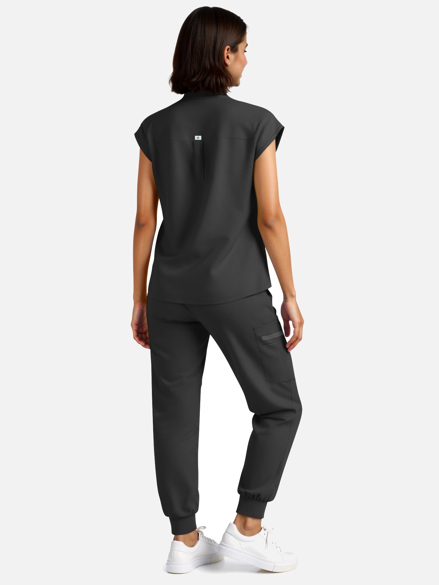 Black – Eadflie Women's Henley Sleeveless Jogger Uniform Set – product image 13